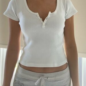 Brandy Melville White Button Top 100% Cotton Mint Condition